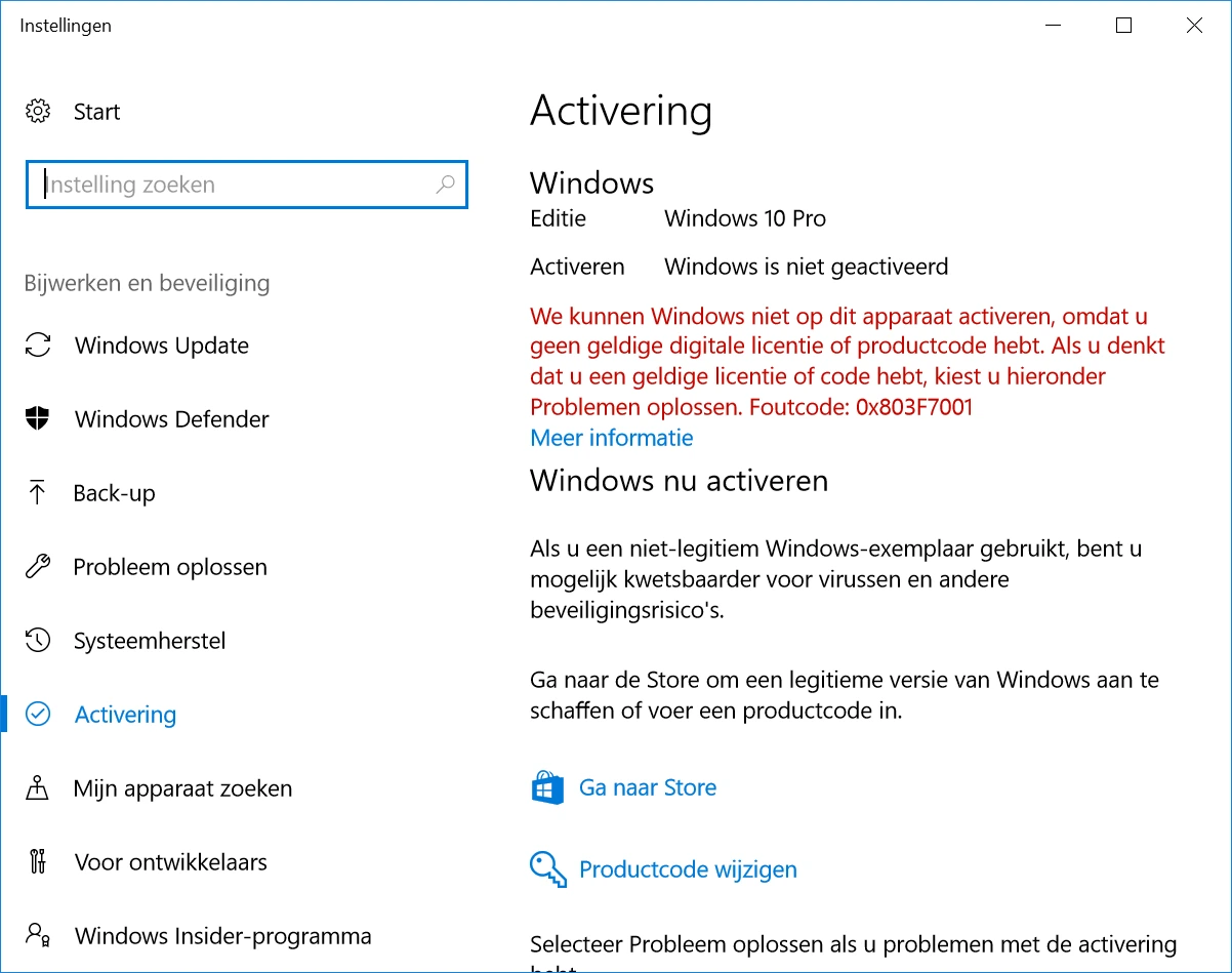 Windows Activatie scherm