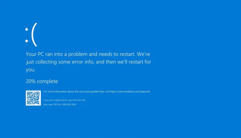 critical proces died windows blue screen crash